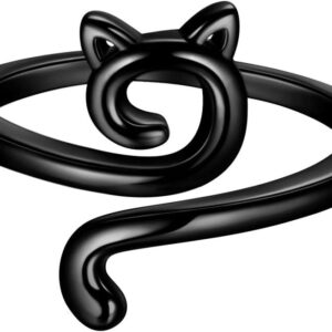 beautlace Cute Cat Adjustable Rings 18K Gold/Silver/Black Gun Plated Lovely Cats Animals Open Ring Jewelry for Women KR0029