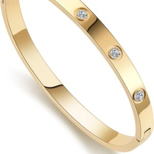Gold Bracelets for Women Friendship Love Bangle Bracelets Cubic Zirconia Stainless Steel Bracelet Jewelry Birthday Gifts for Women Stocking Stuffers