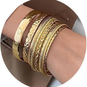 IFKM Gold Bracelets for Women, 14K Gold Plated Dainty Layered Chain Bracelets Adjustable Cute Bangle Link Bracelet Set