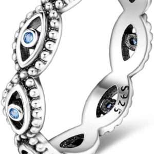 NARMO 925 Sterling Silver Women Rings Moon Star Ring Evil Eye Ring Colorful Cubic Zirconia Ring Stackable Vintage Rings Statement Rings for Women Size 6-9