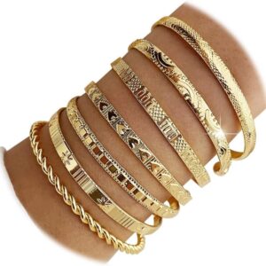 KISS WIFE Gold Bangles for Women, Open Adjustable Bangle Bracelets, Multi Layer Stackable Cuff Bracelet Set, Fashion Accessories Costume Jewelry Gift for Women