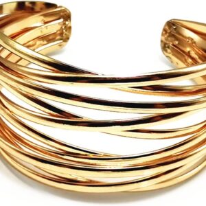 YBMYCM Chunky Gold Cuff Bracelet for Women Gold Line Web Wrist Cuff Bangle Bracelet Fashion Costume Jewelry