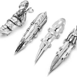 Jovivi Men’s Jewelry Silvery Armour Knuckle Full Finger Double Loop Activity Ring Punk Rock Gothic Cool,1-4pcs