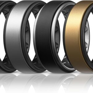 Egnaro Silicone Rings for Men 1/4/5/6/7 Multipack of Breathable Mens Silicone Rubber Wedding Rings Bands – Step Edge