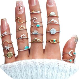 Dcfywl731 Gold Knuckle Rings Set for Women Gifts Trendy Stuff Stackable Moon Star Finger Ring Boho Vintage Midi Cute Rings Pack Jewelry Gifts