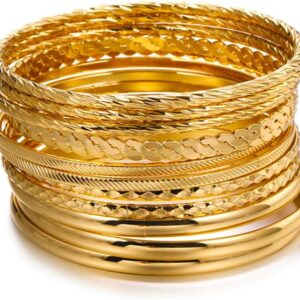 16Pcs Gold Bangle Bracelets for Women – Multi Layer Stackable Textured Bracelets Boho Jewelrys Set.