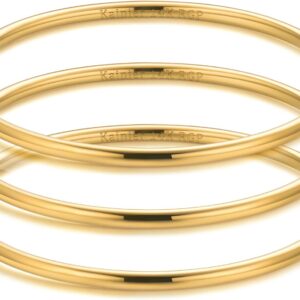 Kainier 3mm 14K Gold Plated Bracelet Stainless Steel Glossy Stackable Thin Round Bangle Bracelet for Women Oval Solid Plain Polished Bracelet Best Gifts for Love