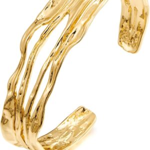 Gold Cuff Bracelet for Women Chunky Multi-layer Cross Wire Open Bracelet Hollow Wide Cuff Bracelets Adjustable Gold Open Cuff Bangle Bracelet