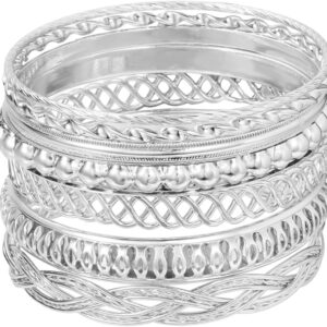 9-12Pcs Bohemian Indian Chunky Stackable Textured Bangle Bracelet Set Multilayer Boho Cable Rhinestone Bead Bracelet for Women Friend Vintage African Wedding Jewelry Birthday Gift