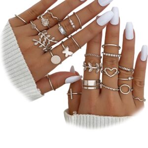 IFKM 51 Pcs Gold Knuckle Rings Set For Women Girls Vintage Stackable Joint Finger Midi Rings Dainty Cubic Zirconia Crystal Simple Twist Hollow Cute Rings Pack Jewelry Gift