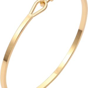 PERNNLA PEARL Dainty Gold Bar Bracelet for Women Simple Delicate Thin Cuff Bangle Hook Bracelet 18K Gold Plated Handmade Minimalist Jewelry