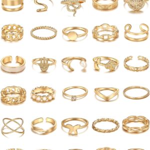 iF YOU 30 Pcs Gold Knuckle Rings Set for Women, Vintage Stackable Cute Finger Midi Rings, Fashion Simple Silver Rings Pack Jewelry for Women Gift