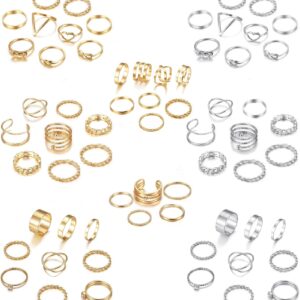 LOYALLOOK 65PCS Bohemian Knuckle Ring Midi Ring Set Hollow Silver Gold Vintage Stackable Rings Fashion Finger Knuckle Midi Rings for Women