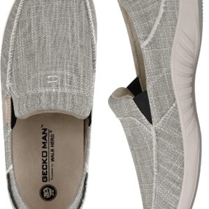 Mens Slip On Shoes, Canvas Loafers with Arch Support, Orthopedic Casual Sneakers for Plantar Fasciitis, Indoor & Outdoor Walking Slippers Shoes for Pain Relief