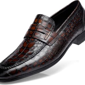 Classic Leather Dress Shoes for Mens, Fashion Crocodile Printed Casual Dress Shoe Loafer Slip On Shoes for Men