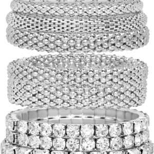 Badgley Mischka Women’s Bracelet – Stackable Stretch Layered Crystal Snake Panther Link Mesh Bangle Tennis Bracelet
